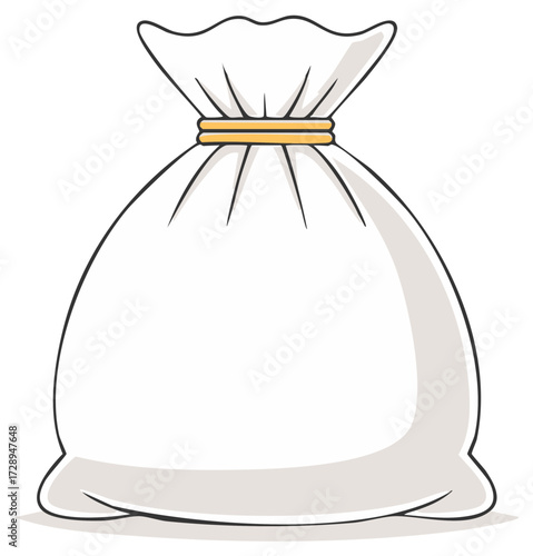 Illustration of a tied burlap sack featuring a light gray filled bag with a golden tie perfect for holding contents
