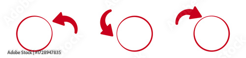 Circular arrows indicating rotation direction in red diagrams.