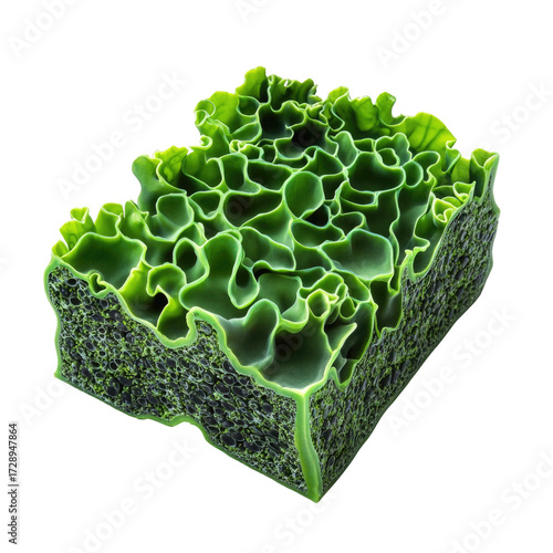 Fresh green curly kale leaf fragment isolated on transparent background