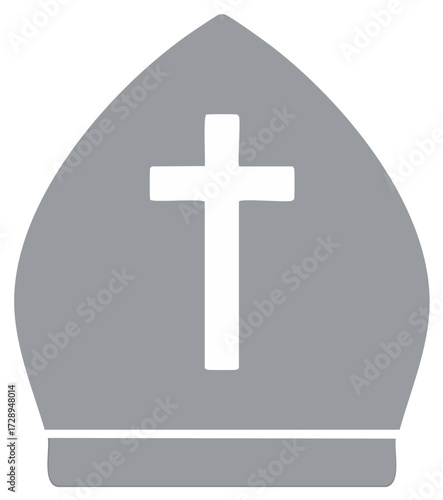 Christian Bishop Hat Mitre Symbol with Cross Vector Illustration