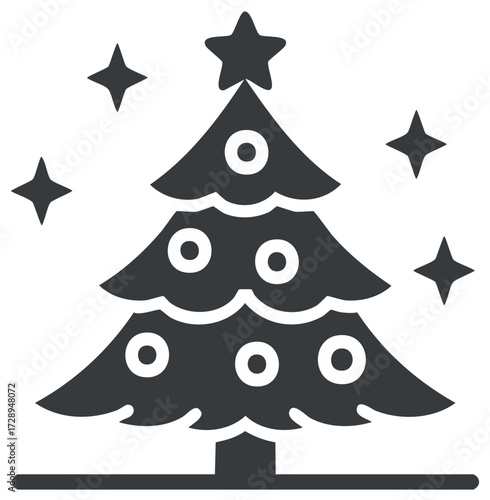Stylized Christmas Tree with Star and Sparkling Stars Graphic