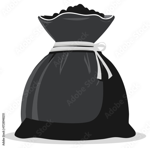 Full Black Garbage Bag Tied with White Drawstring Full of Contents
