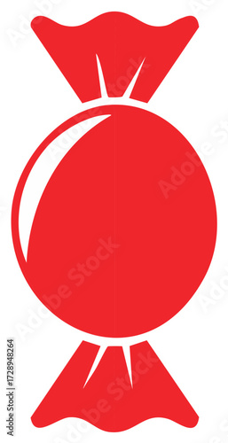 Stylized Red Candy Wrapper with a Glossy Spherical Treat Inside