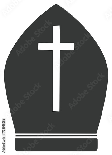 Mitre Hat with Christian Cross Symbol Isolated Vector Illustration
