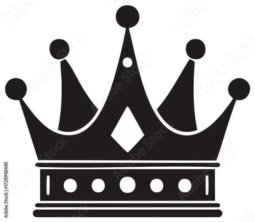 Royal crown silhouette icon. Black vector graphic of a king or queen's headwear symbolizing luxury and power.