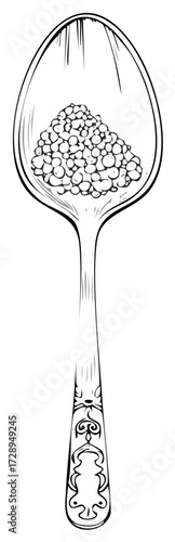 Spoonful of Caviar Illustration Line Art Food Delicacy Gourmet Black and White