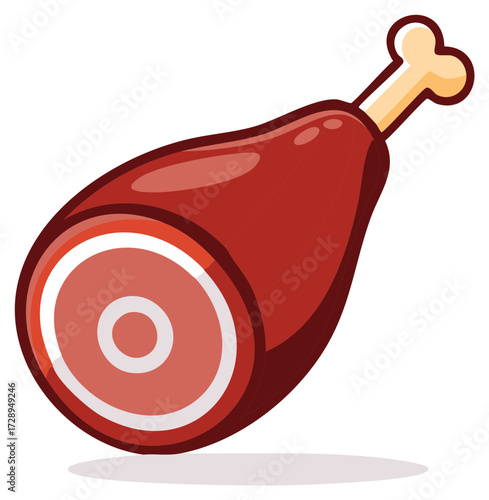 Cartoon Leg of Ham Illustration, Roasted Meat with Bone, Butchered Animal Product