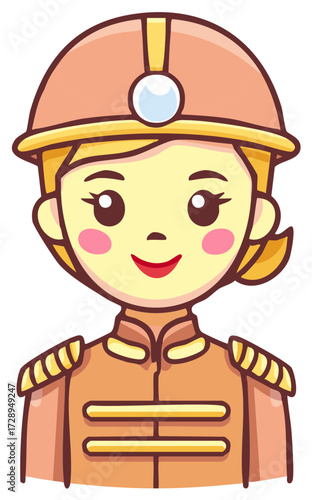 Cartoon woman miner wearing hard hat and uniform smiling friendly