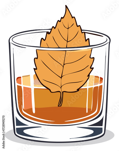 Autumn cocktail beverage with a yellow leaf illustration