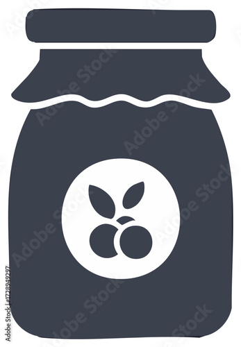 Delicious homemade fruit jam preserve in a glass jar with a label design and lid wrapping illustration.