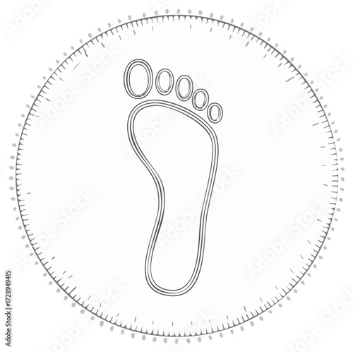 Minimalist Human Foot Outline Icon in Circular Measurement Scale Drawing