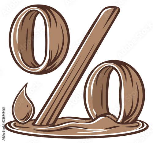 Illustration of percent sign and zeros made of liquid chocolate