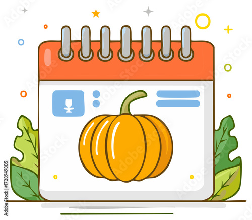 Calendar with Pumpkin Design for Harvest Season and Thanksgiving Holiday