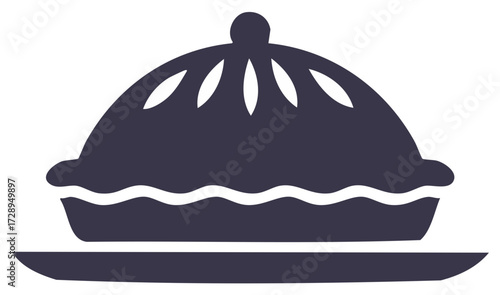 Stylized fruit pie on a serving platter, featuring a lattice crust design and smooth dome, symbol of celebration and baking
