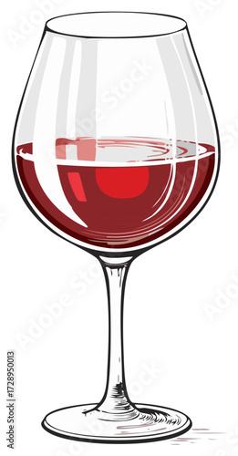 Illustration of Red Wine in Clear Glass with Graphic Style and Alcohol Beverage