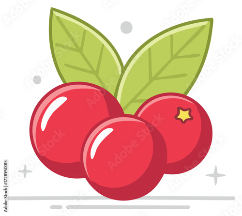 Vibrant cartoon red berries with green leaves fresh fruit icon digital illustration