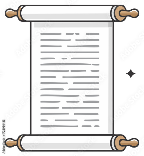 Cartoon illustration of an old parchment scroll with text