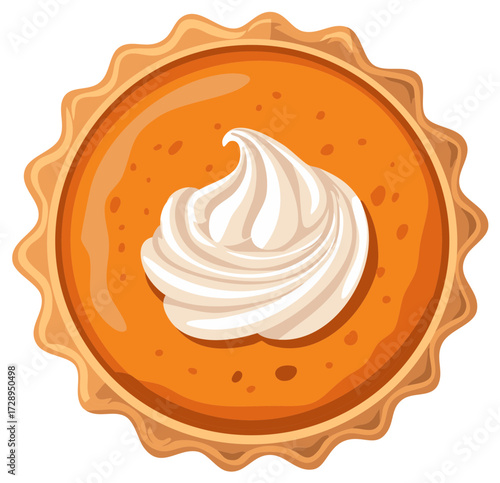 Cartoon Pumpkin Pie with Creamy Topping Delicious Dessert Illustration