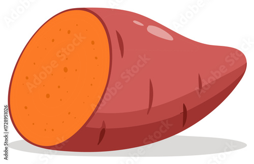 Sliced sweet potato, illustration, orange flesh, red skin, healthy vegan food, nutritious plant, vegetable.