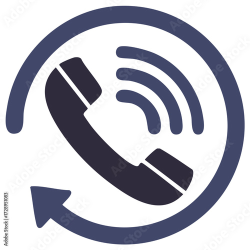 Phone handset icon with arrow and sound waves, call back, communication concept