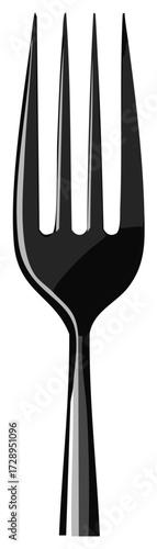 Monochrome illustration of a fork with a sleek, elegant design, isolated