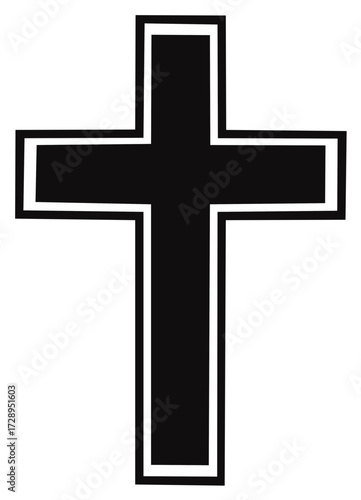 Simple graphic of a Christian cross with a black fill and white outline
