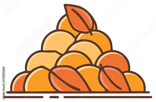 Autumn Fruits Pile Illustration with Falling Leaf Graphic Style Image