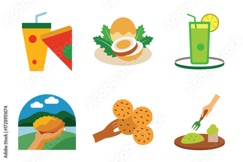 Vibrant assortment of food and drink bundle illustrations