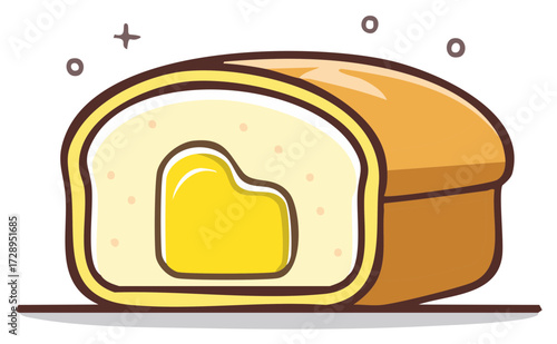 Cute cartoon illustration of a sliced loaf of bread with a shiny yellow filling