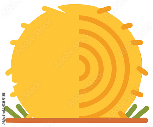 Bright Yellow Hay Bale with Green Grass and Orange Ground