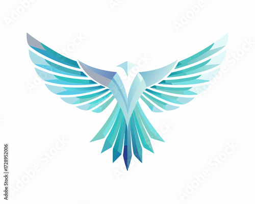 Abstract geometric blue bird with wings spread wide