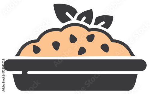Homemade casserole in a baking pan with fresh herbs vector icon