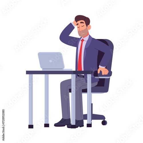 Confused businessman scratching head at office desk