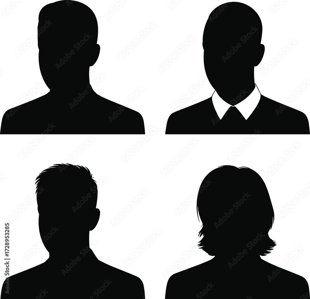 © Nur-Nobin Creations - Silhouette head profiles, male and female avatars, business people vector, professional portrait design, identity icons, CAD drawing flat vector illustration