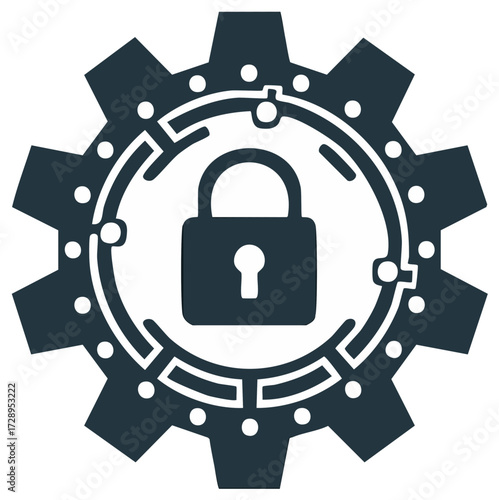 Gear with Padlock Security: Industry Process and Protection Representation Graphic