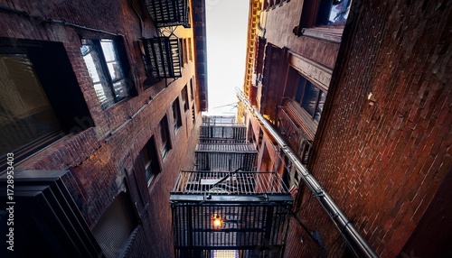 dark narrow new york alleyway fire escape