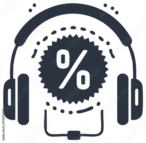 Audio promotion icon with headset and percentage discount symbol