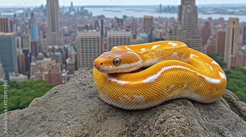 view of a snake in the forest decorated with sunlight