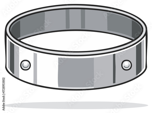 Cartoon illustration of a plain silver metal ring with studs, simple design for wedding, decoration, or jewelry, shiny accessory.