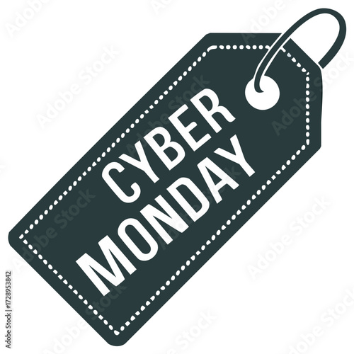 Cyber Monday Sale Tag with String and Dotted Border