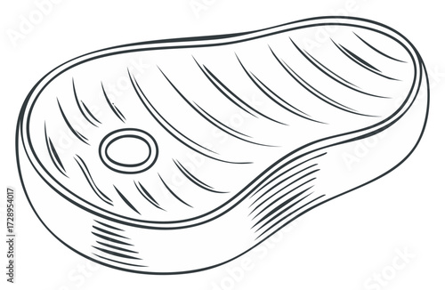 Monochrome Line Art Illustration of a Raw Beef Steak Cut Ready for Grilling or Cooking