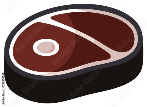 Illustration of a Raw Beef Steak with Marbling and Fat on a Black Base