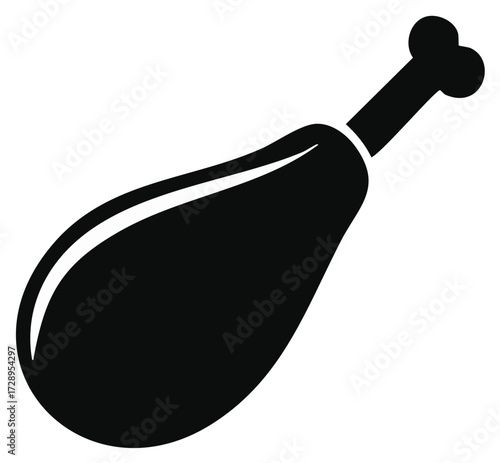 Simple black chicken leg icon on white background representing food and protein