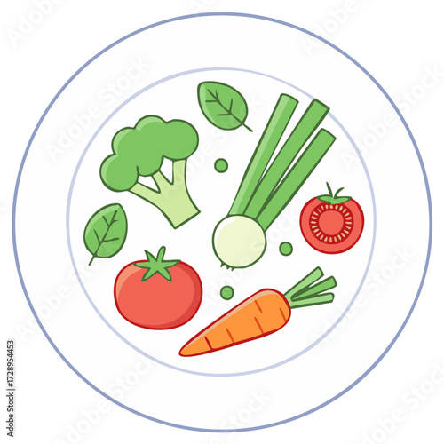 Fresh Vegetables Arranged on a Plate for Healthy Eating and Nutrition