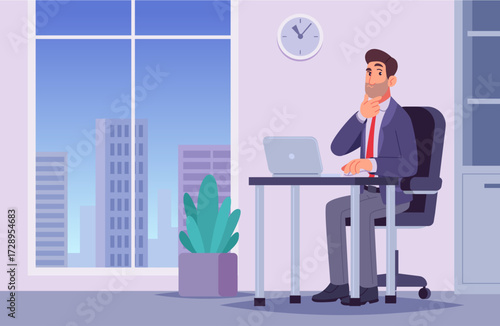 Thoughtful businessman thinking in modern office vector