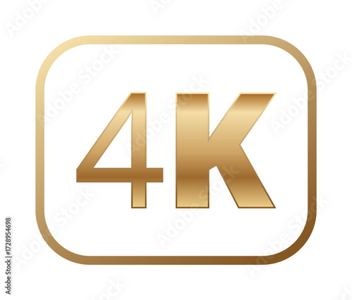 Golden 4k symbol in glossy white and gold design.