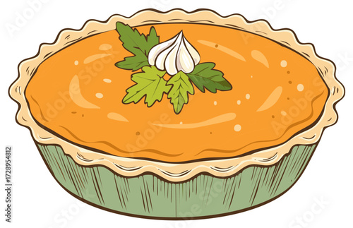 Delicious Pie Illustration with Custard Filling and Cream Topping for Sweet Holiday Treats