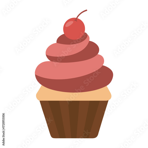 Delicious cupcake with red frosting and cherry