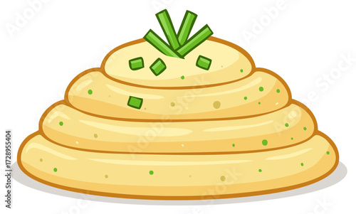 Cartoon illustration of mashed potato with garnish, isolated