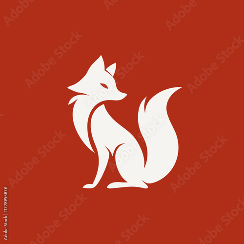Stylized Fox Clean white fox on red backdrop, facing left with curious expression
